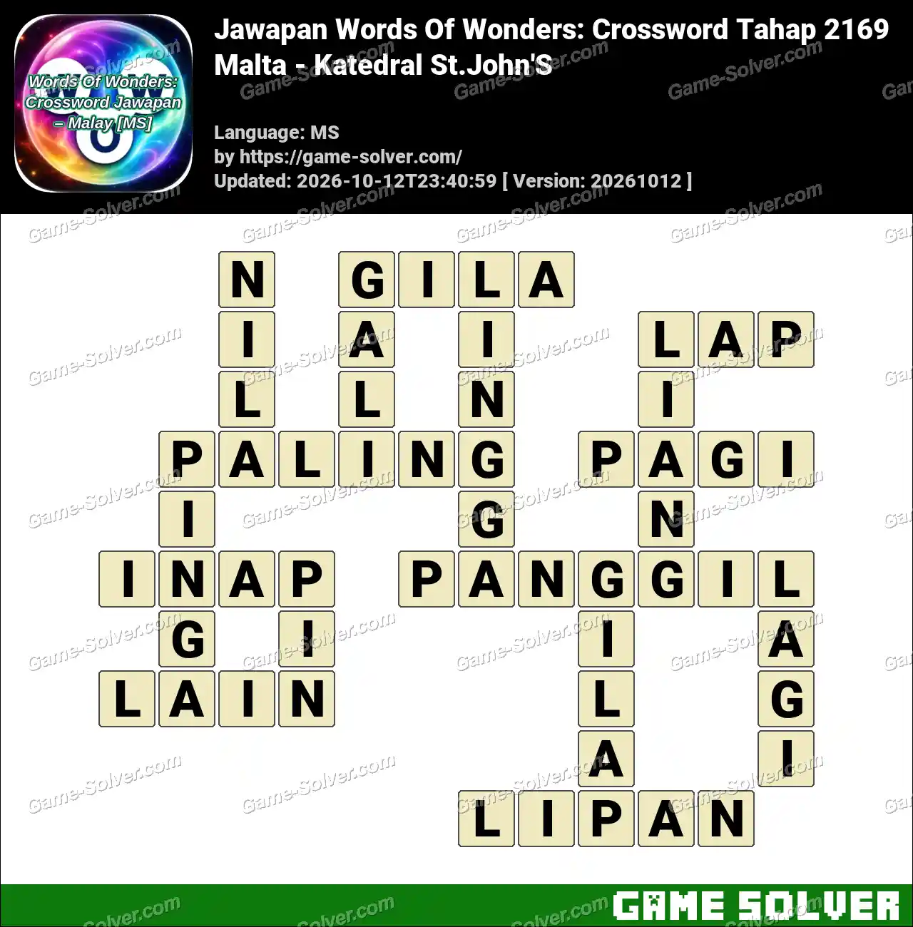 Jawapan Words Of Wonders: Crossword Tahap 2169 – Malta – Katedral St.John’S